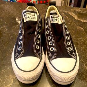 Converse All Star Black Slip on Platform no lace sneakers.  Never Worn
